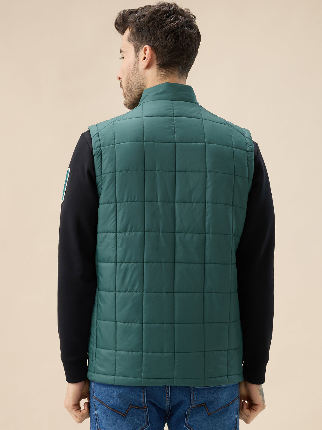 Men's Solid Mock Collar Sleeveless Regular Fit Quilted Jacket