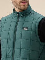 Men's Solid Mock Collar Sleeveless Regular Fit Quilted Jacket