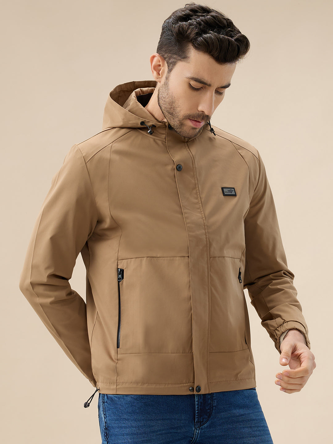 Men's Solid Full Sleeves Detachable Hooded Regular Fit Jacket