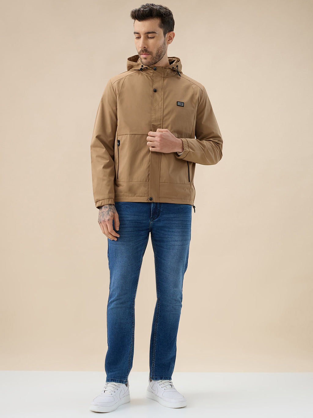 Men's Solid Full Sleeves Detachable Hooded Regular Fit Jacket