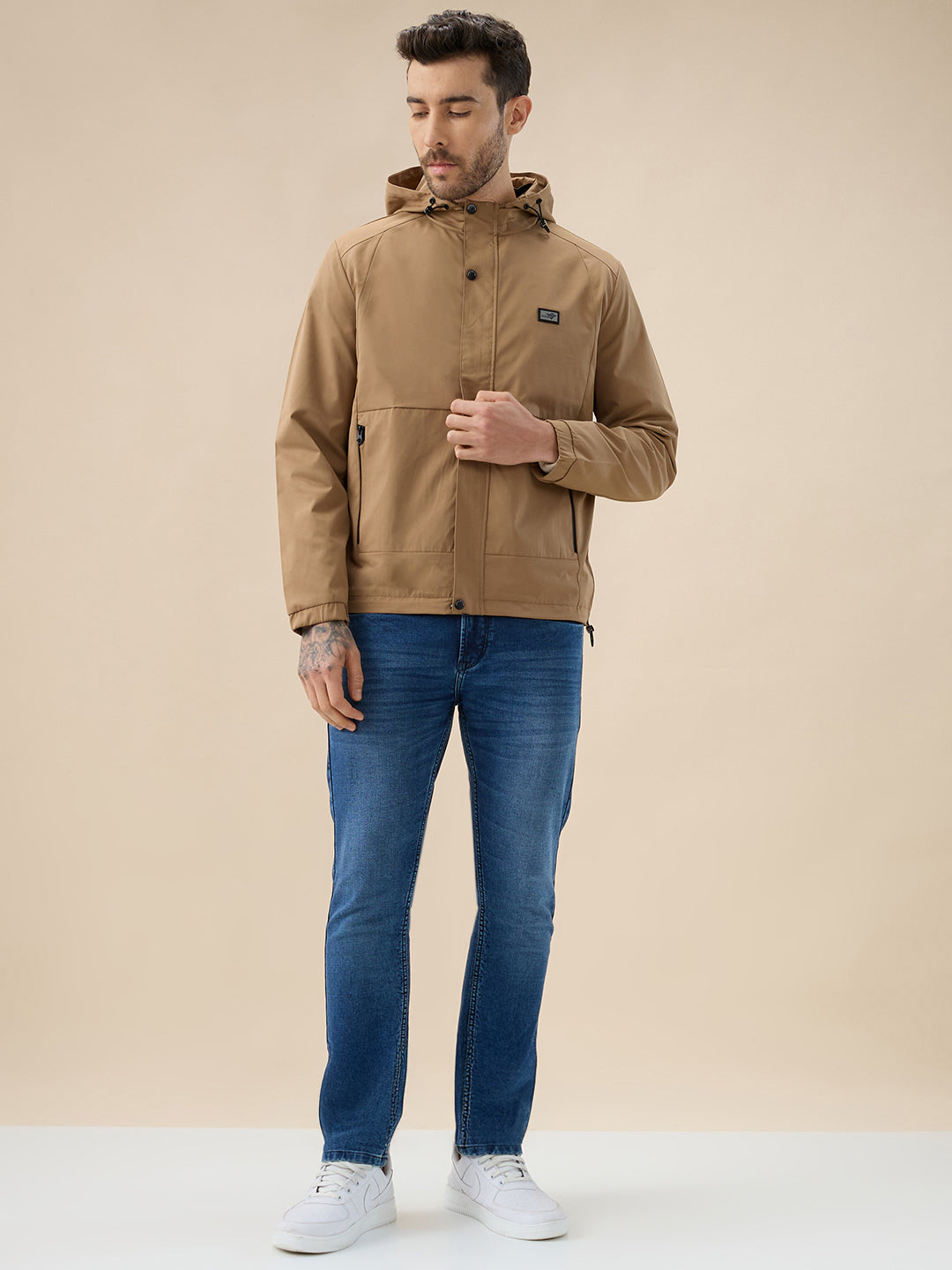 Men's Solid Full Sleeves Detachable Hooded Regular Fit Jacket