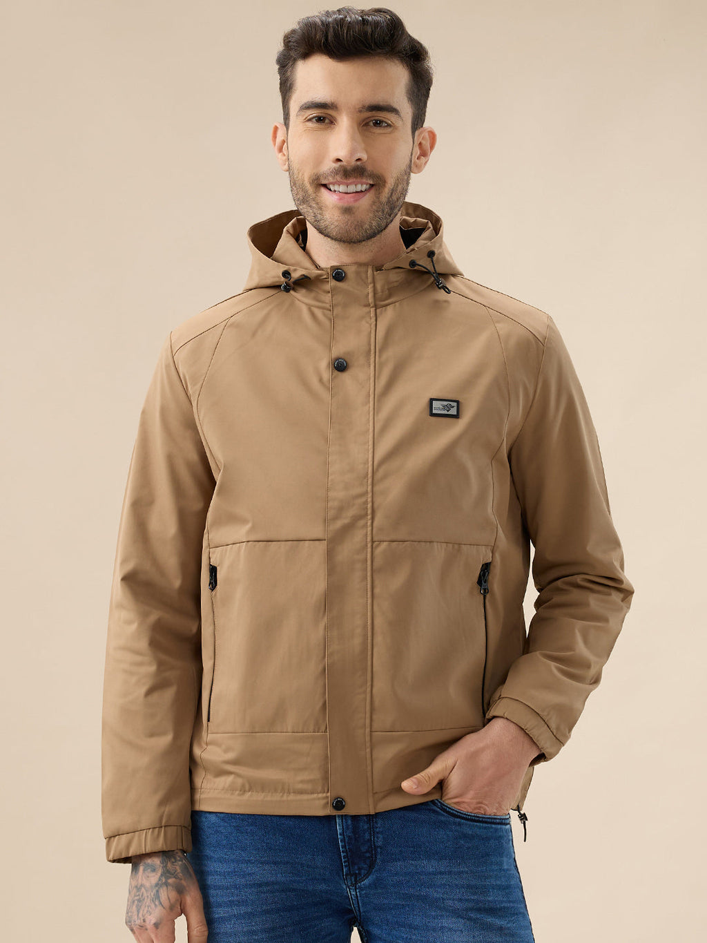 Men's Solid Full Sleeves Detachable Hooded Regular Fit Jacket