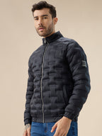Men's Solid Quilted Mock Collar Full Sleeves Puffer Jacket