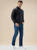 Men's Solid Quilted Mock Collar Full Sleeves Puffer Jacket