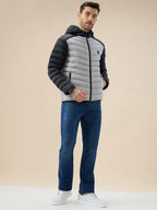 Men's Quilted Colorblock Hooded Regular Fit Full Sleeves Puffer Jacket