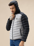 Men's Quilted Colorblock Hooded Regular Fit Full Sleeves Puffer Jacket