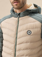 Men's Quilted Colorblock Hooded Regular Fit Full Sleeves Puffer Jacket