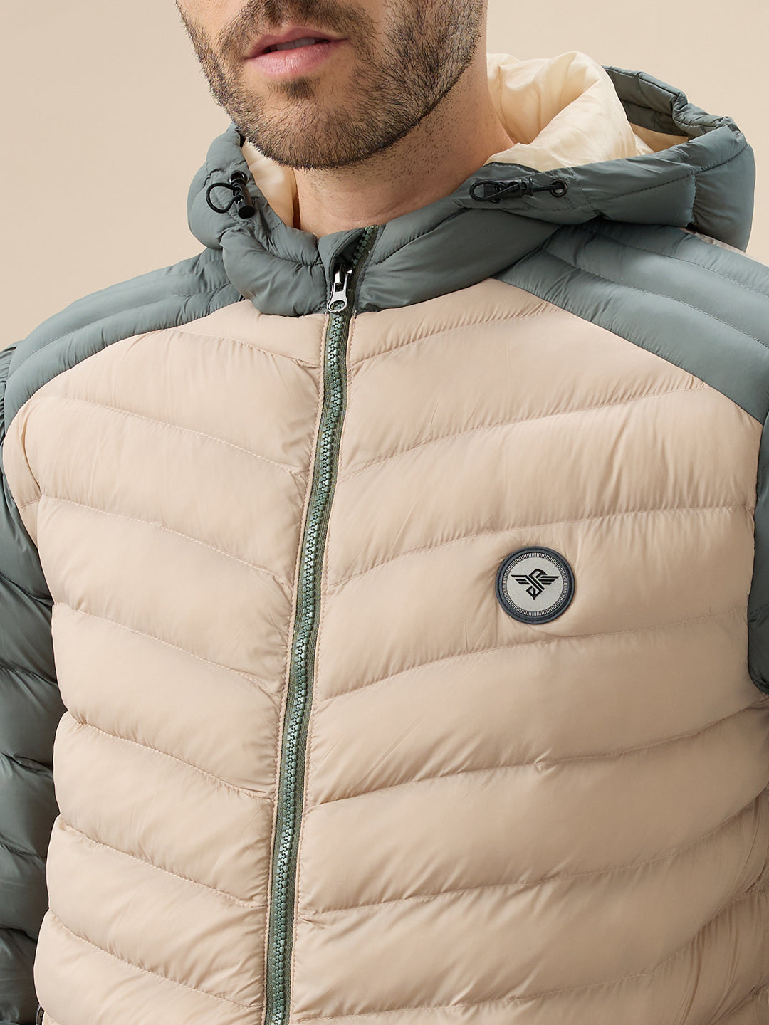 Men's Quilted Colorblock Hooded Regular Fit Full Sleeves Puffer Jacket