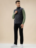Men's Solid Quilted Mock Collar Sleeveless Regular Fit Puffer Jacket