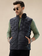 Men's Solid Quilted Mock Collar Sleeveless Regular Fit Puffer Jacket