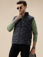 Men's Solid Quilted Mock Collar Sleeveless Regular Fit Puffer Jacket
