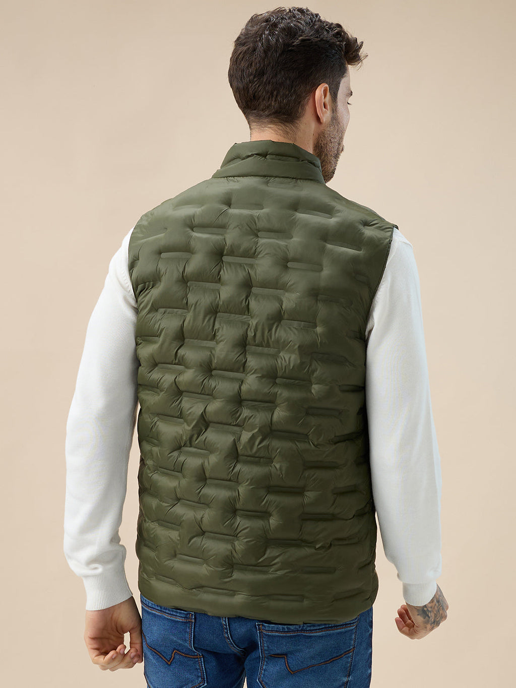 Men's Solid Quilted Mock Collar Sleeveless Regular Fit Puffer Jacket