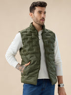 Men's Solid Quilted Mock Collar Sleeveless Regular Fit Puffer Jacket