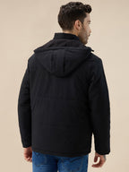 Men's Solid Detachable Hood High Neck Full Sleeves Quilted Jacket