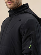 Men's Solid Detachable Hood High Neck Full Sleeves Quilted Jacket
