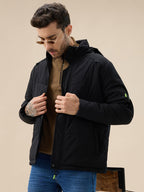 Men's Solid Detachable Hood High Neck Full Sleeves Quilted Jacket
