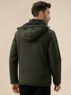 Men's Solid Detachable Hood High Neck Full Sleeves Quilted Jacket