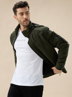 Men's Solid Detachable Hood High Neck Full Sleeves Quilted Jacket