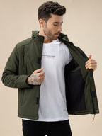 Men's Solid Detachable Hood High Neck Full Sleeves Quilted Jacket