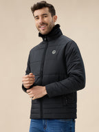 Men's Solid Quilted Jacket Faux Fur High Neck Full Sleeves