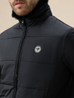 Men's Solid Quilted Jacket Faux Fur High Neck Full Sleeves
