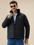 Men's Solid Quilted Jacket Faux Fur High Neck Full Sleeves