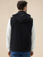 Men's Solid Sleeveless Padded Jacket Detachable Hood High Neck