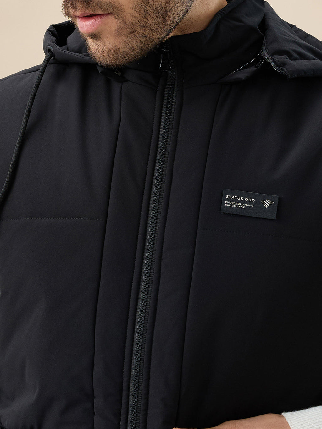 Men's Solid Sleeveless Padded Jacket Detachable Hood High Neck