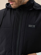 Men's Solid Sleeveless Padded Jacket Detachable Hood High Neck