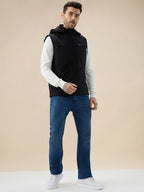 Men's Solid Sleeveless Padded Jacket Detachable Hood High Neck