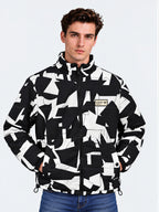 Black and White Abstract Print Puffer Jacket