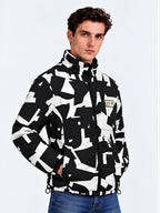 Black and White Abstract Print Puffer Jacket