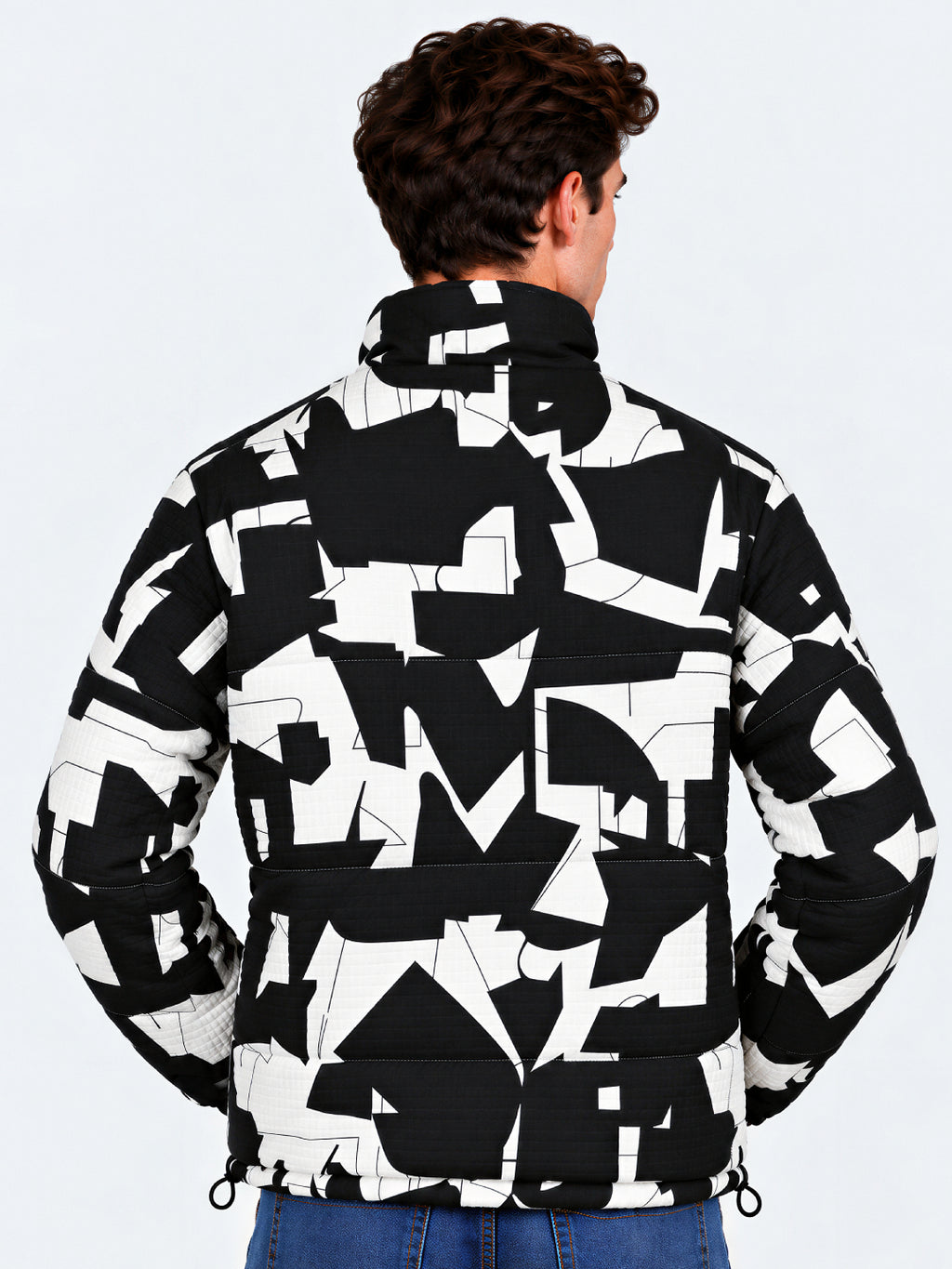 Black and White Abstract Print Puffer Jacket