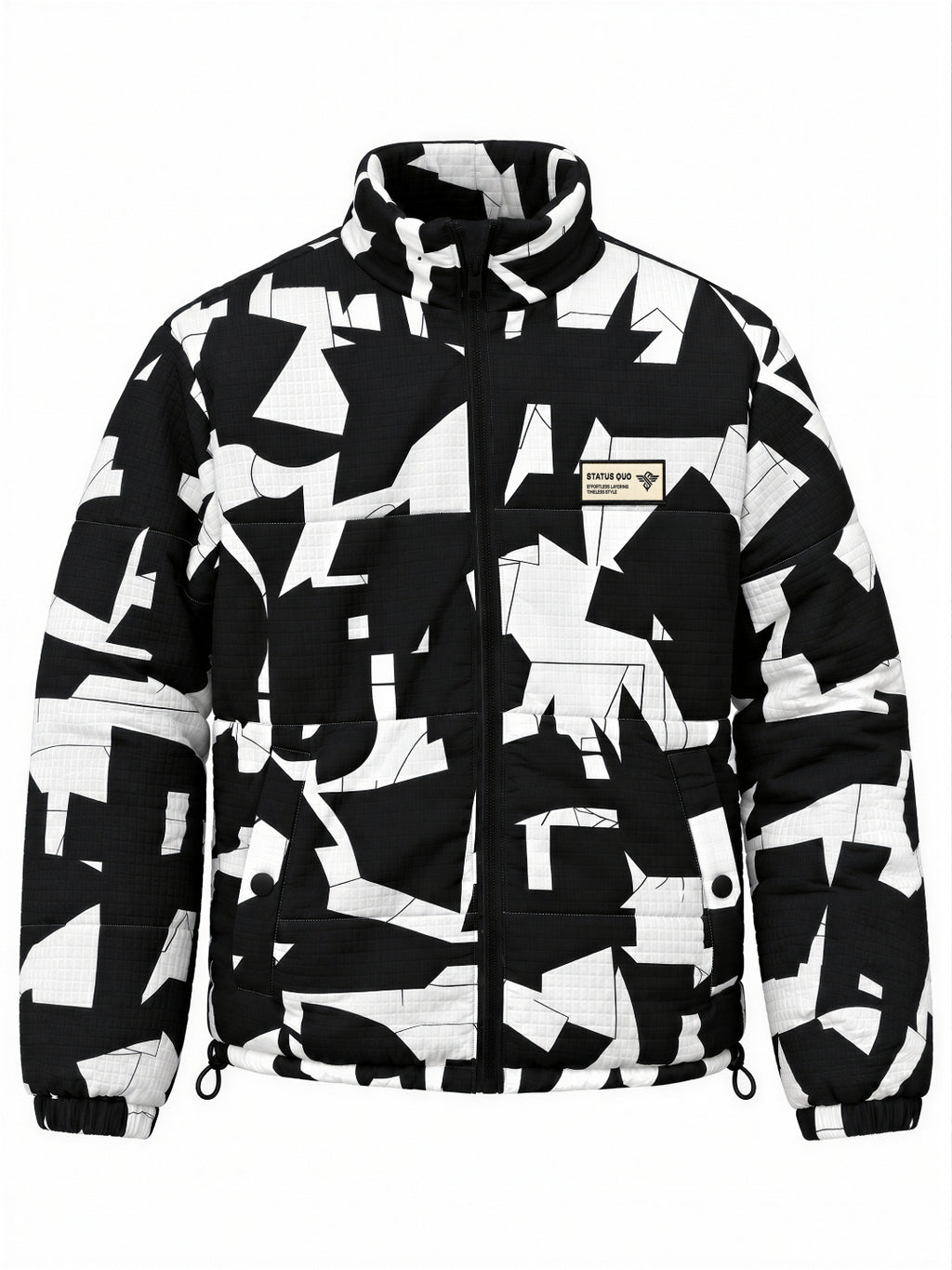 Black and White Abstract Print Puffer Jacket