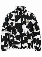 Black and White Abstract Print Puffer Jacket