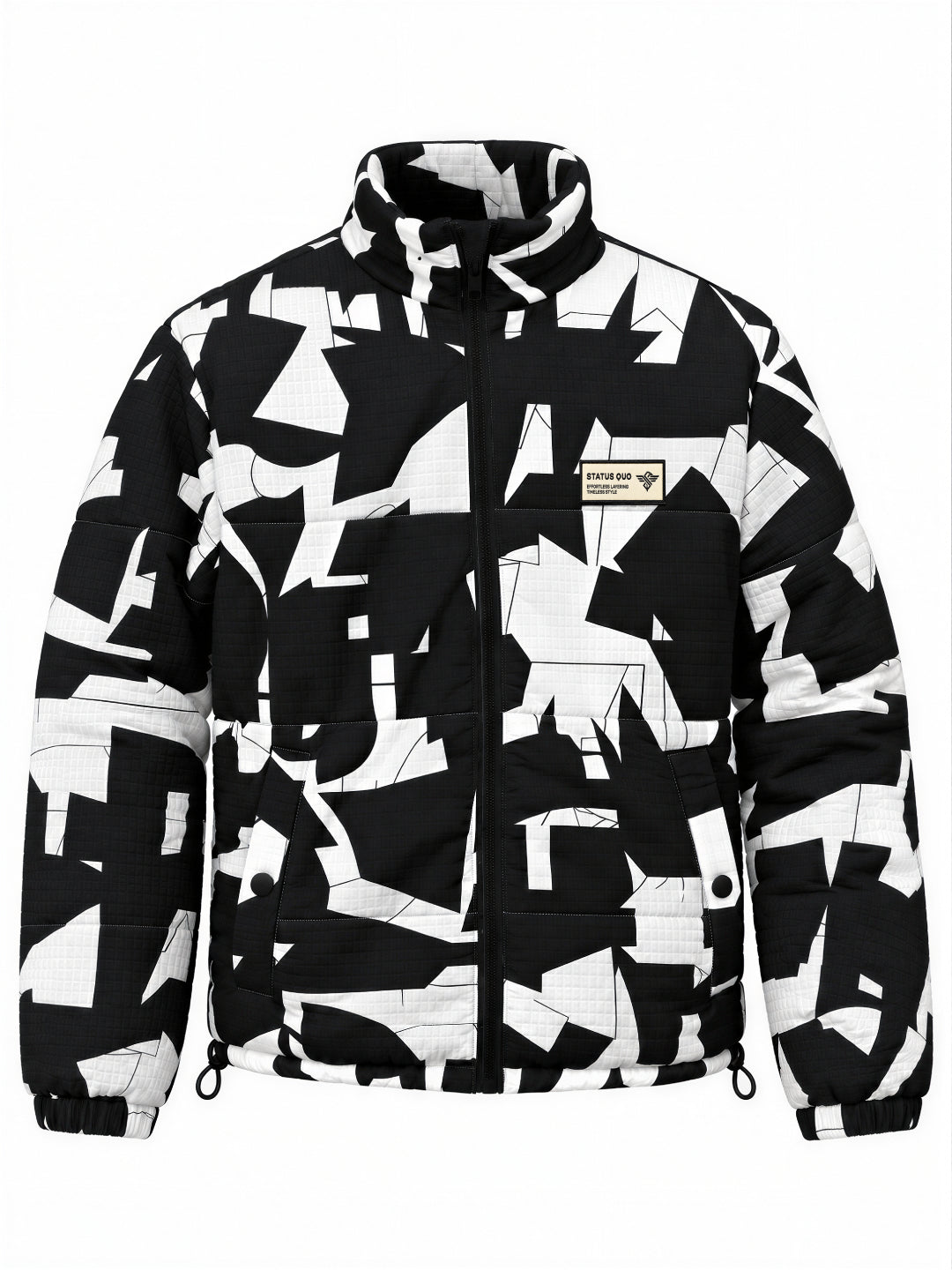 Black and White Abstract Print Puffer Jacket