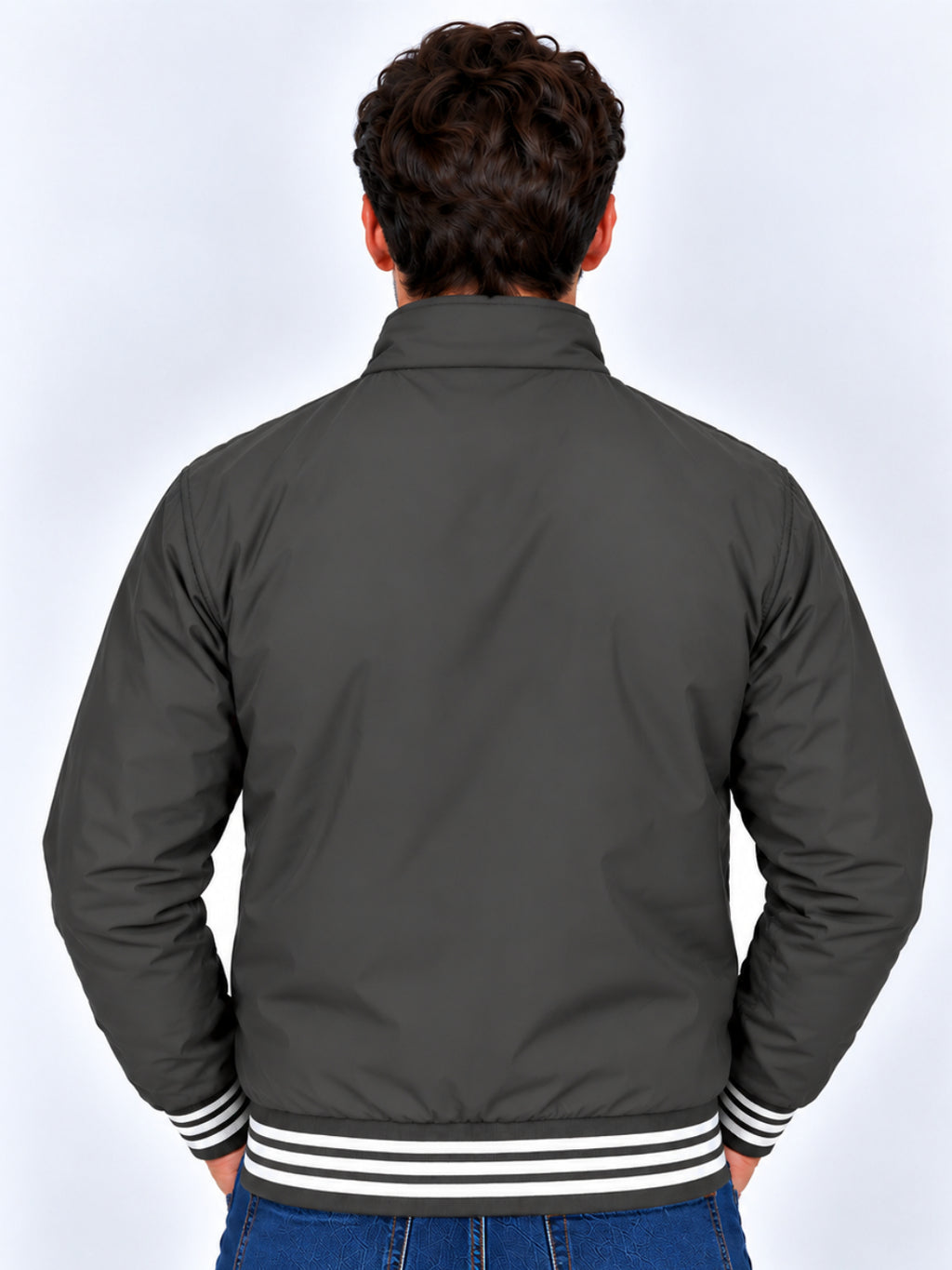 Brown Striped Cuff Zip-Up Jacket