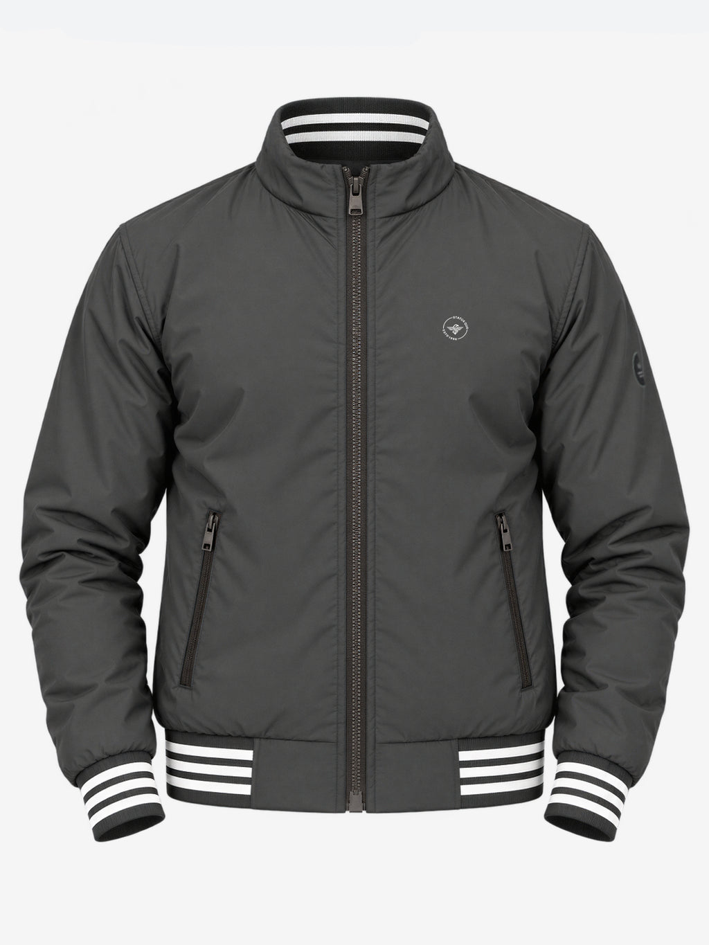 Brown Striped Cuff Zip-Up Jacket