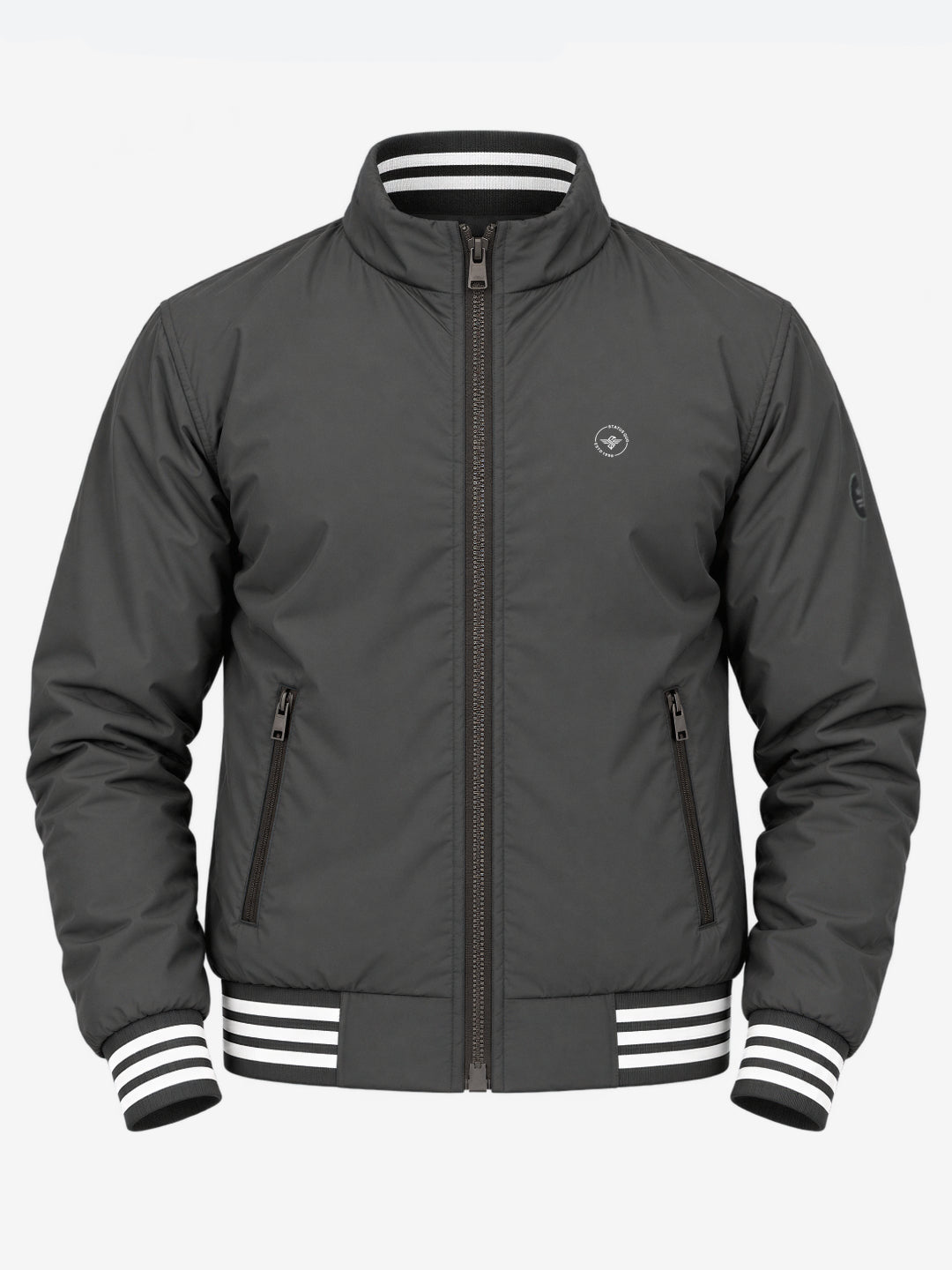Brown Striped Cuff Zip-Up Jacket