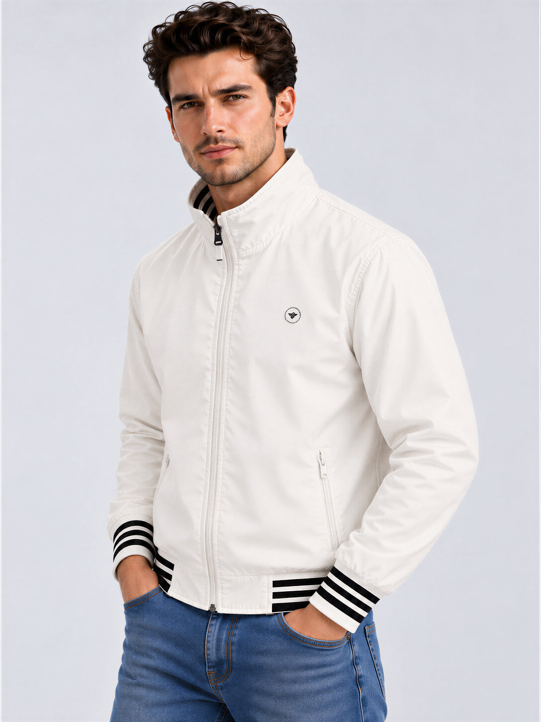 Men’s Solid Stand Collar Full Sleeves Regular Fit Casual Jacket