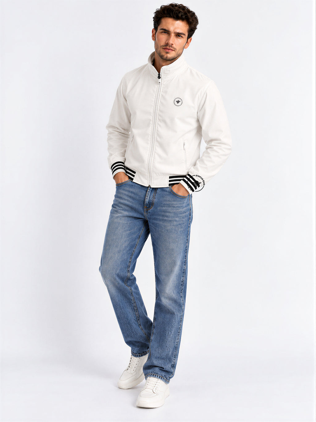 Men’s Solid Stand Collar Full Sleeves Regular Fit Casual Jacket