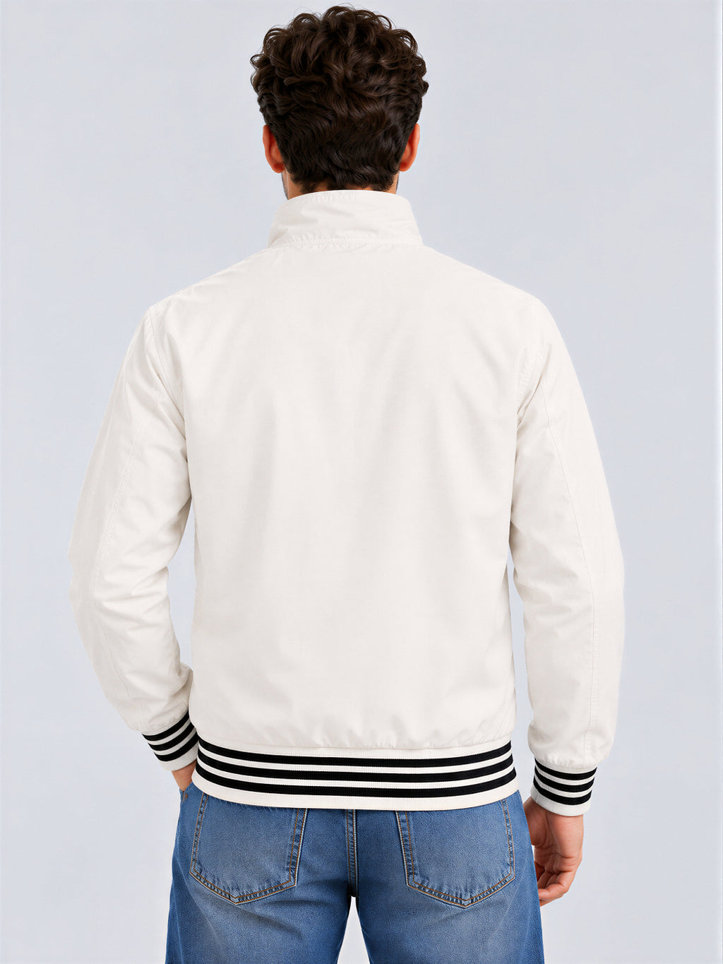 Men’s Solid Stand Collar Full Sleeves Regular Fit Casual Jacket