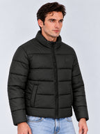 Regular Fit Solid Stand Collar Polyester Jacket