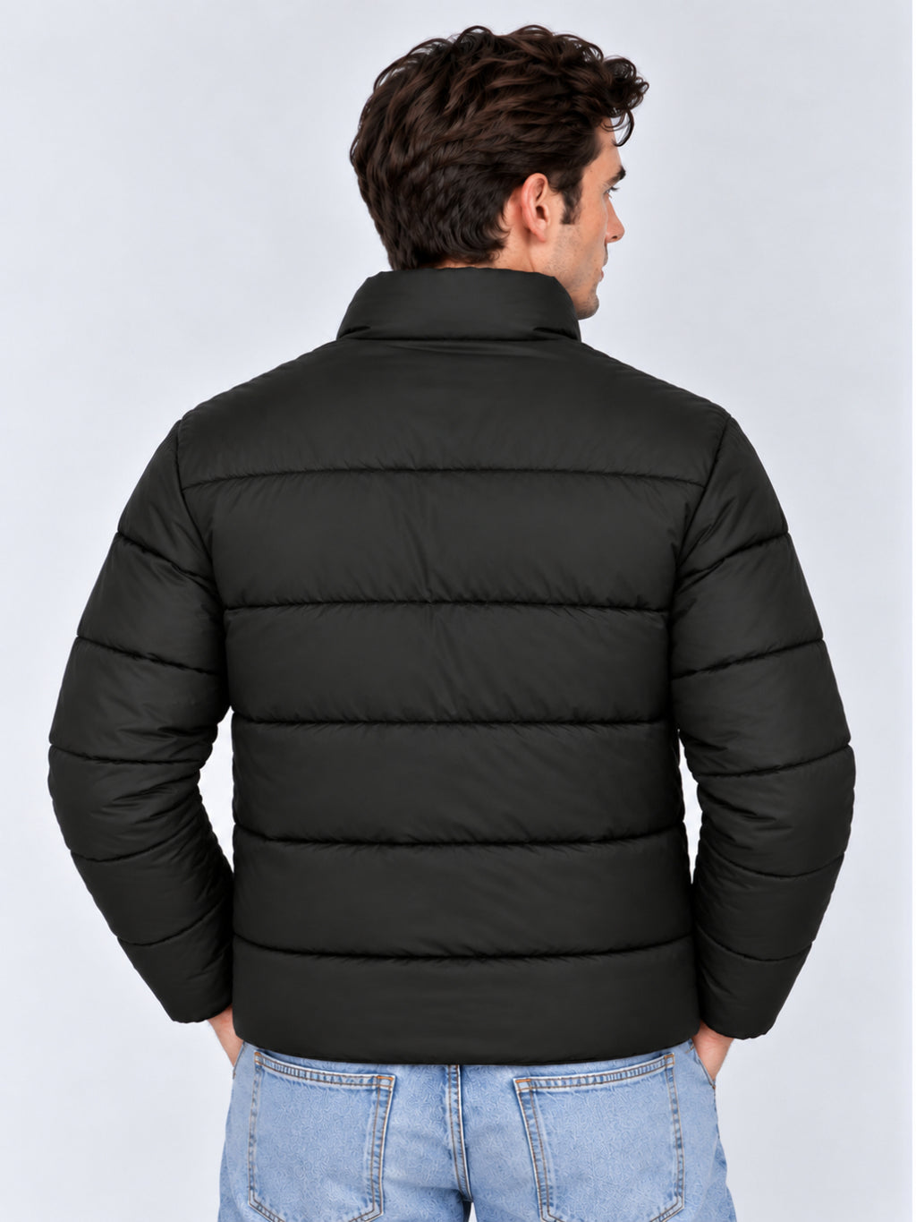 Regular Fit Solid Stand Collar Polyester Jacket