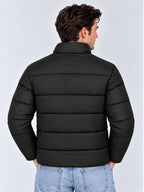 Regular Fit Solid Stand Collar Polyester Jacket