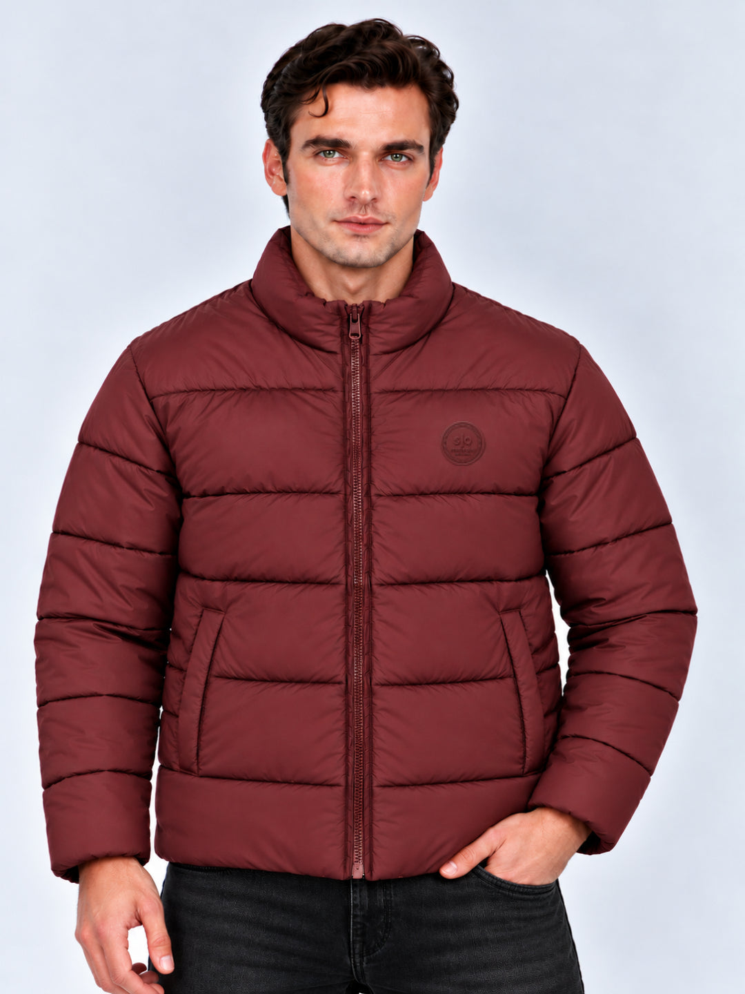 Wine Quilted Puffer Jacket