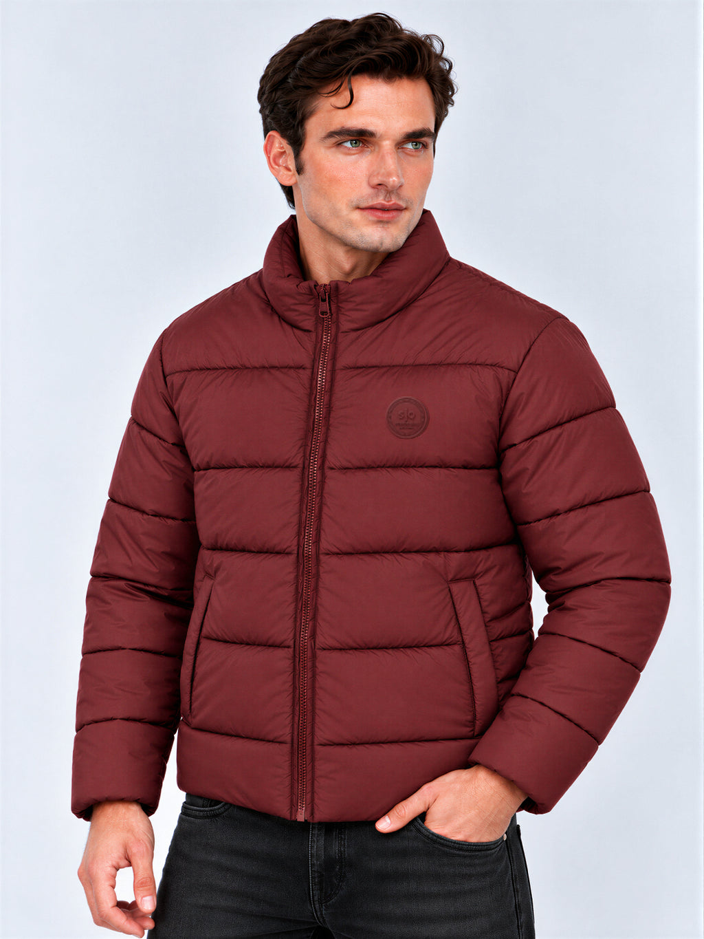 Wine Quilted Puffer Jacket