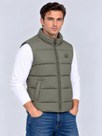 Solid Stand Collar Polyester Sleeveless Regular Fit Jacket