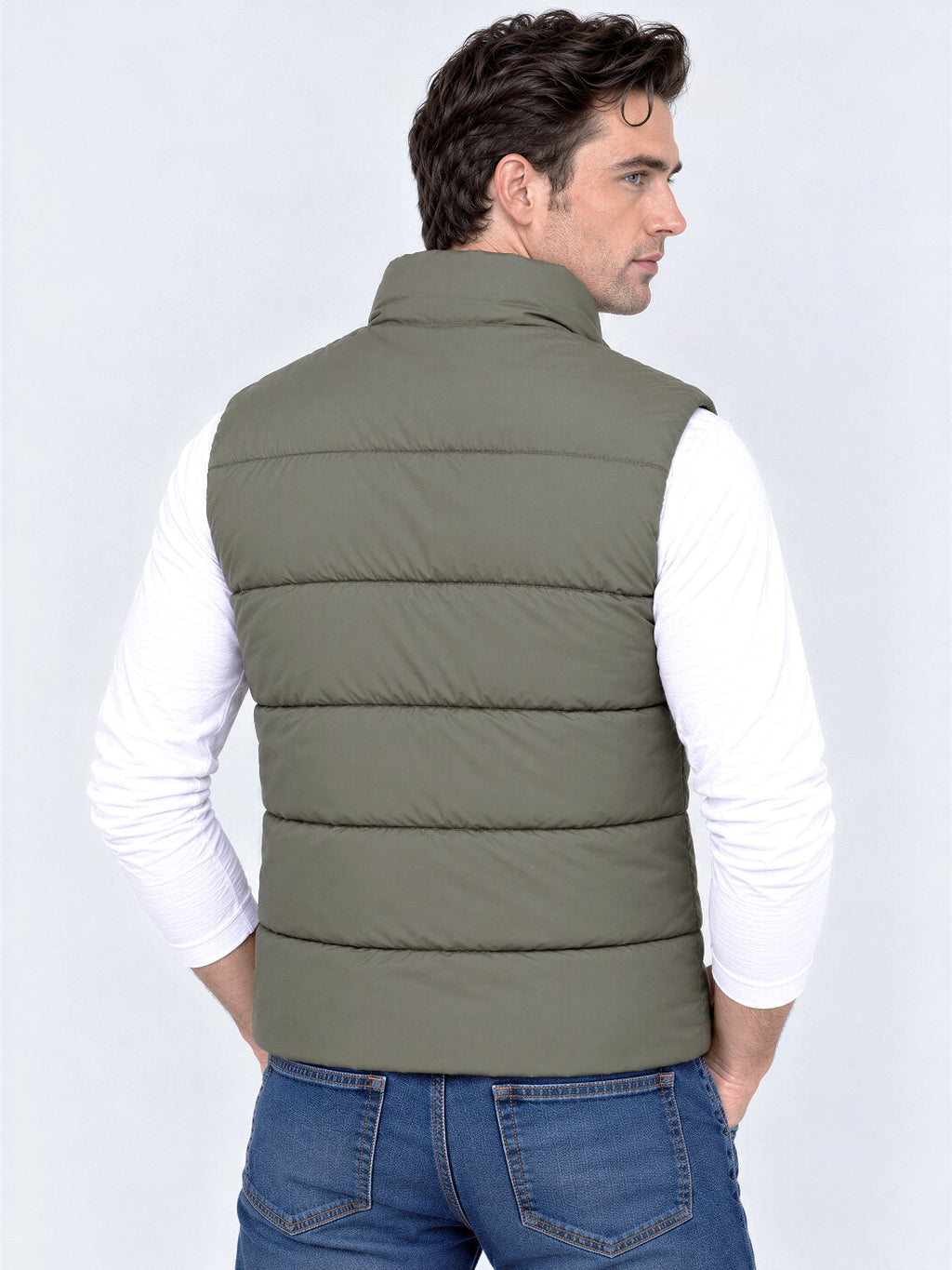 Solid Stand Collar Polyester Sleeveless Regular Fit Jacket