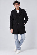 Men’s Solid Lapel Collar Long Sleeve Buttoned Coat